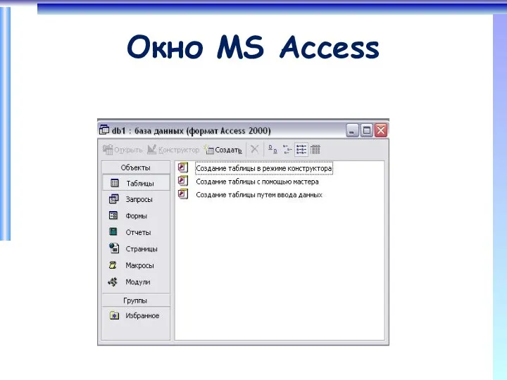 Окно MS Access