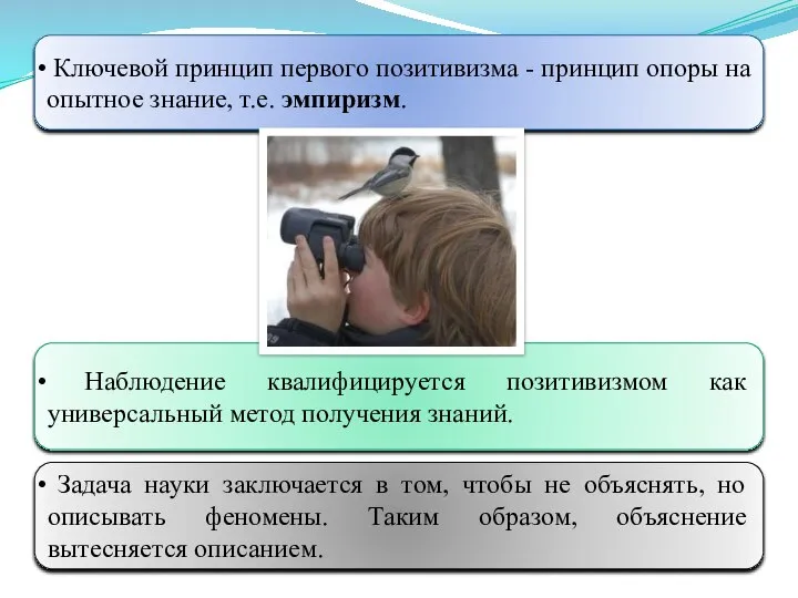 Ключевой принцип первого позитивизма - принцип опоры на опытное знание, т.е.