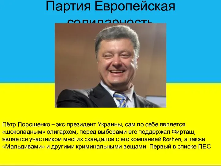 Партия Европейская солидарность Пётр Порошенко – экс-президент Украины, сам по себе