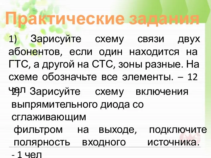 Практические задания 1) Зарисуйте схему связи двух абонентов, если один находится