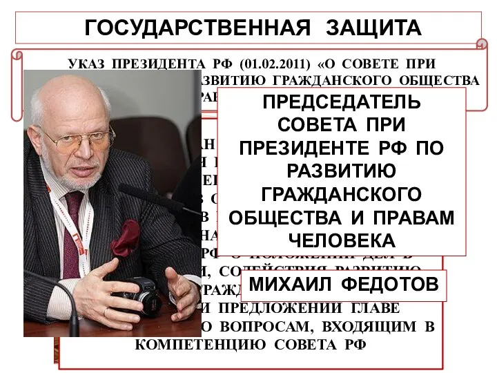 ГОСУДАРСТВЕННАЯ ЗАЩИТА СОВЕТ ПРИ ПРЕЗИДЕНТЕ РФ ПО РАЗВИТИЮ ГРАЖДАНСКОГО ОБЩЕСТВА И