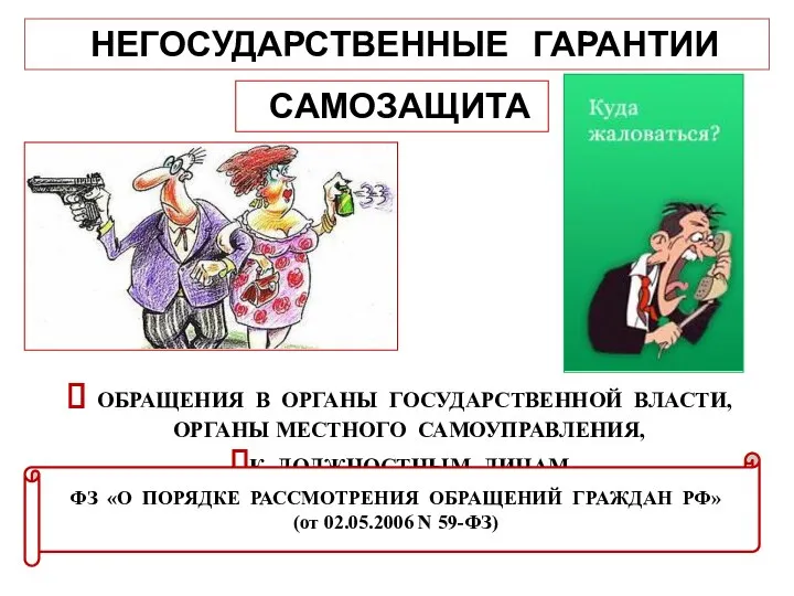 НЕГОСУДАРСТВЕННЫЕ ГАРАНТИИ САМОЗАЩИТА ОБРАЩЕНИЯ В ОРГАНЫ ГОСУДАРСТВЕННОЙ ВЛАСТИ, ОРГАНЫ МЕСТНОГО САМОУПРАВЛЕНИЯ,