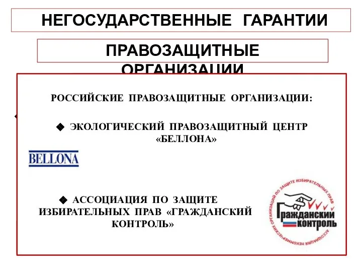 НЕГОСУДАРСТВЕННЫЕ ГАРАНТИИ ПРАВОЗАЩИТНЫЕ ОРГАНИЗАЦИИ МЕЖДУНАРОДНЫЕ ПРАВОЗАЩИТНЫЕ ОРГАНИЗАЦИИ РОССИЙСКИЕ ПРАВОЗАЩИТНЫЕ ОРГАНИЗАЦИИ ФЗ