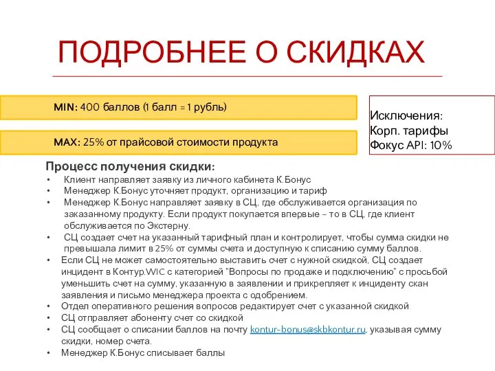 ПОДРОБНЕЕ О СКИДКАХ MIN: 400 баллов (1 балл = 1 рубль)