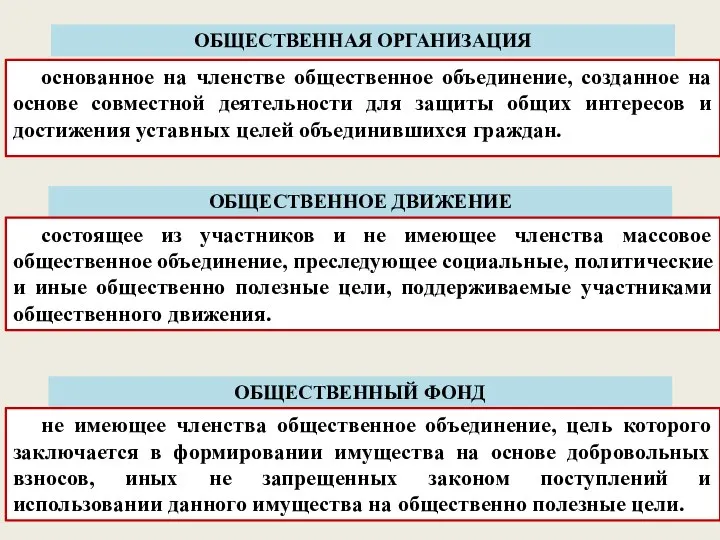 ОБЩЕСТВЕННАЯ ОРГАНИЗАЦИЯ основанное на членстве общественное объединение, созданное на основе совместной