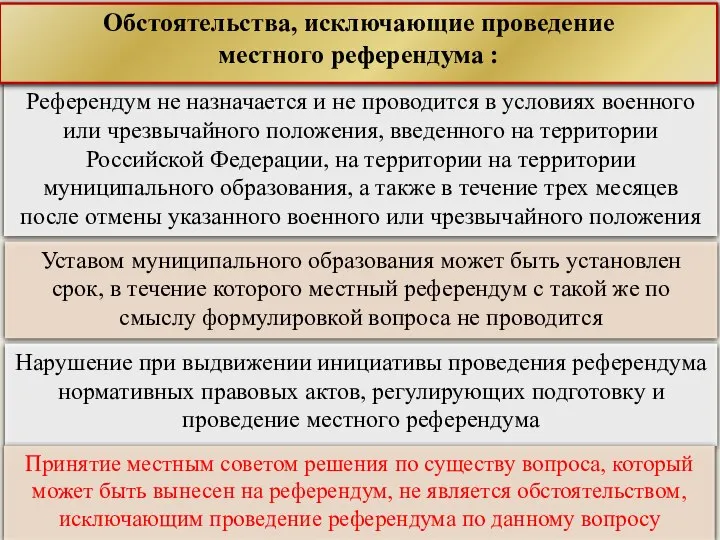 Референдум не назначается и не проводится в условиях военного или чрезвычайного