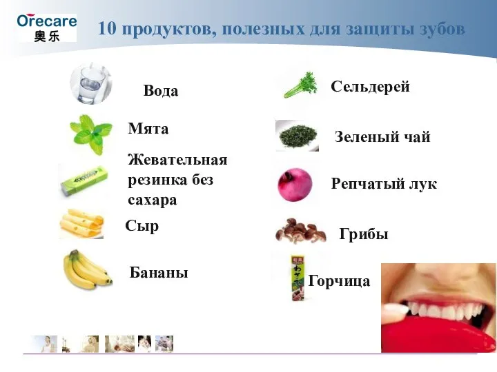 10 продуктов, полезных для защиты зубов Вода Мята Жевательная резинка без