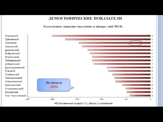 Естественное движение населения за январь- май 2019г. ДЕМОГРАФИЧЕСКИЕ ПОКАЗАТЕЛИ По области -3062