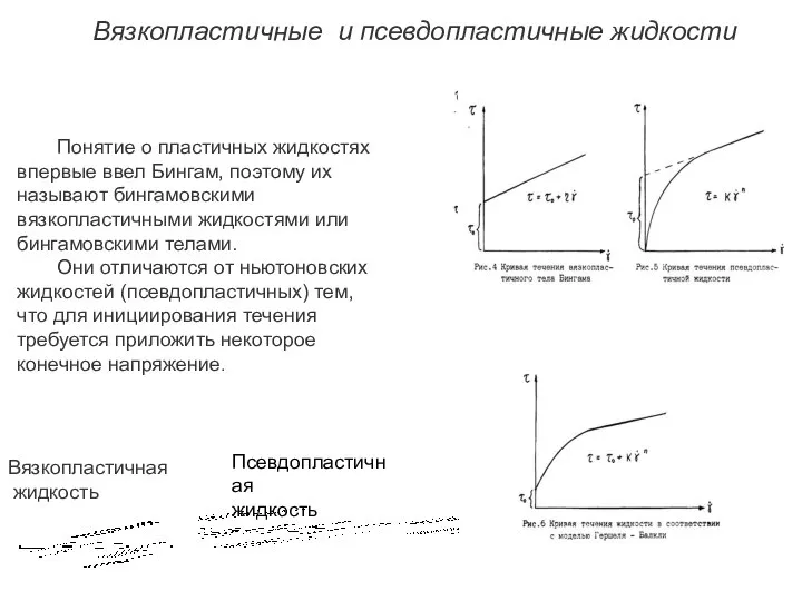 Вязкопластичные и псевдопластичные жидкости Понятие о пластичных жидкостях впервые ввел Бингам,