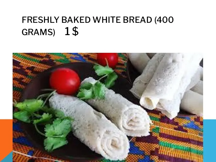 FRESHLY BAKED WHITE BREAD (400 GRAMS) 1 $