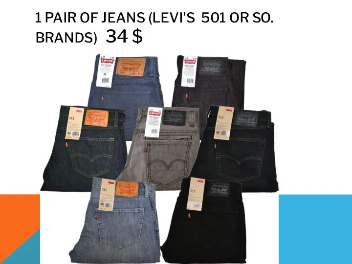 1 PAIR OF JEANS (LEVI'S 501 OR SO. BRANDS) 34 $