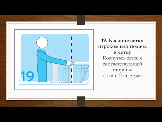 19. Касание сетки игроком или подача в сетку Коснуться сетки с