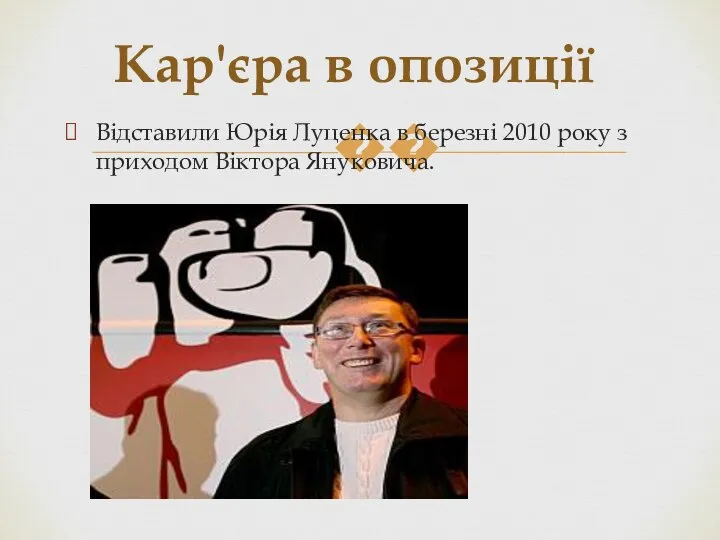 Відставили Юрія Луценка в березні 2010 року з приходом Віктора Януковича. Кар'єра в опозиції