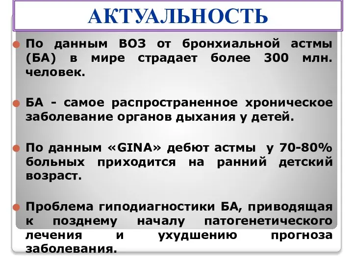 По данным ВОЗ от бронхиальной астмы (БА) в мире страдает более