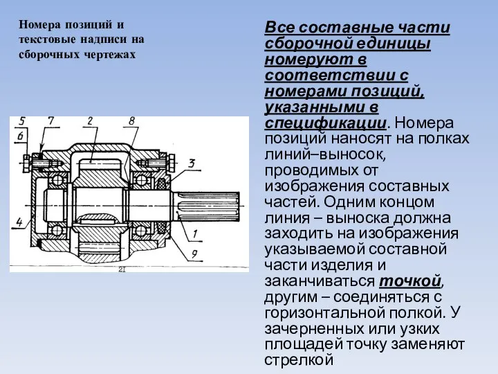 Все составные части сборочной единицы номеруют в соответствии с номерами позиций,