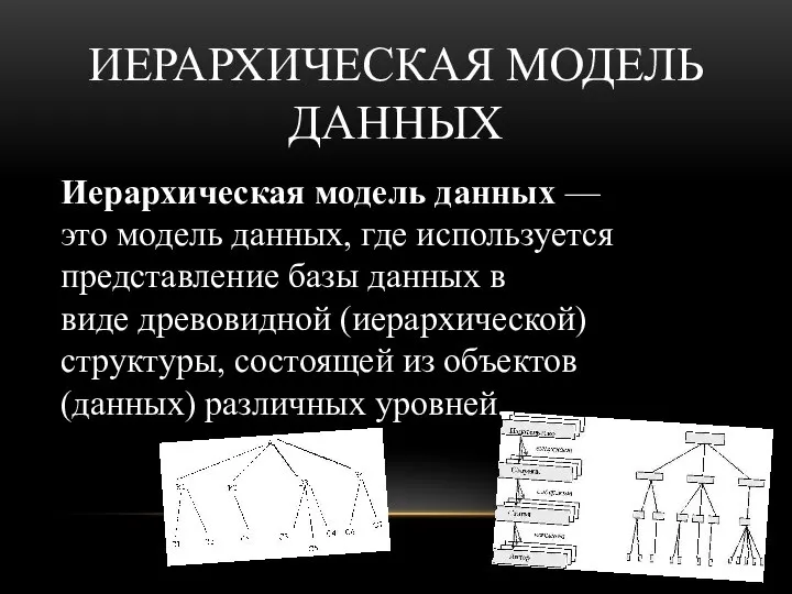 ИЕРАРХИЧЕСКАЯ МОДЕЛЬ ДАННЫХ Иерархическая модель данных — это модель данных, где