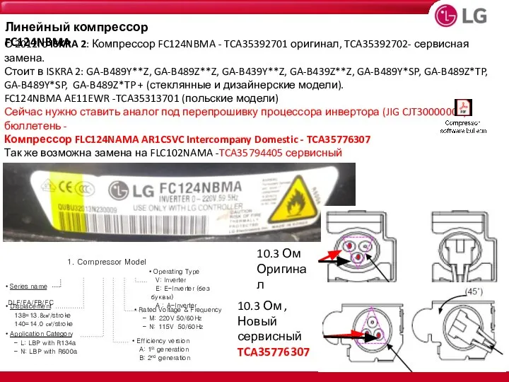 С 2012го ISKRA 2: Компрессор FC124NBMA - TCA35392701 оригинал, TCA35392702- сервисная