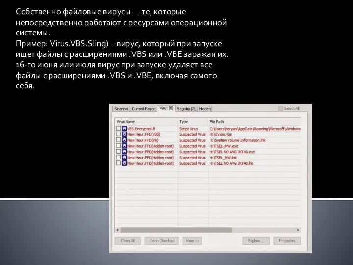 Собственно файловые вирусы — те, которые непосредственно работают с ресурсами операционной