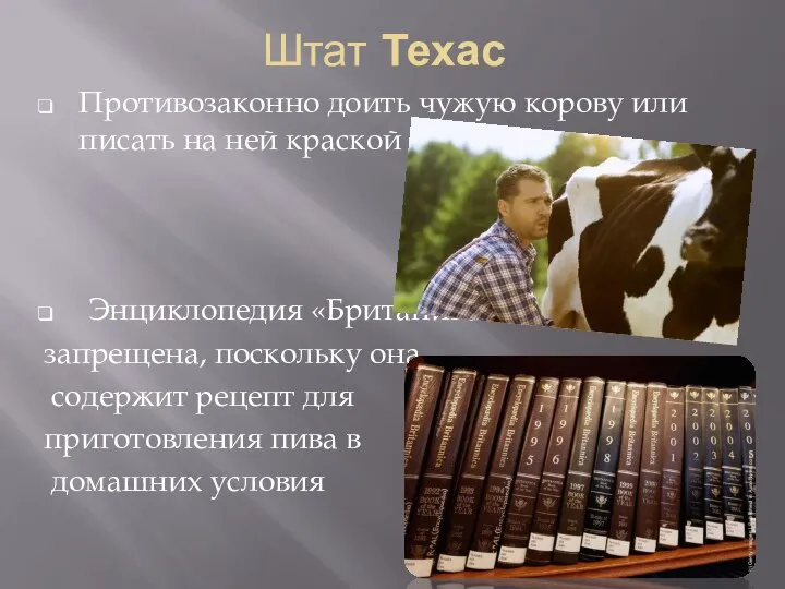 Штат Техас Противозаконно доить чужую корову или писать на ней краской