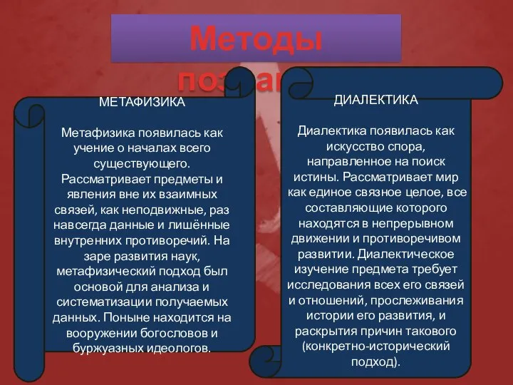 Методы познания ДИАЛЕКТИКА Диалектика появилась как искусство спора, направленное на поиск