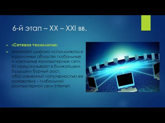 6-й этап – XX – XXI вв. «Сетевая технология» Начинают широко