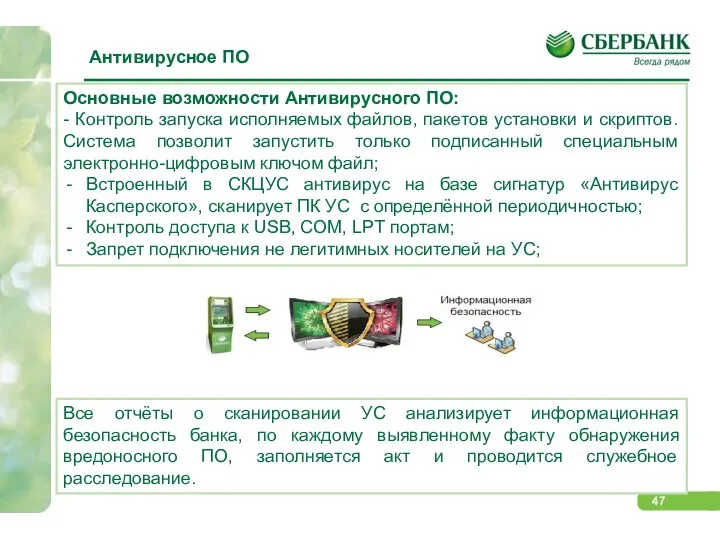 Антивирусное ПО Все отчёты о сканировании УС анализирует информационная безопасность банка,