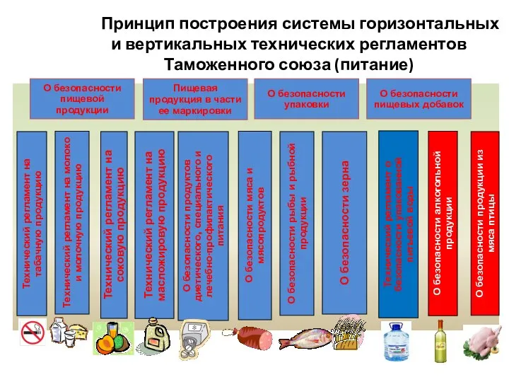 Принцип построения системы горизонтальных и вертикальных технических регламентов Таможенного союза (питание)