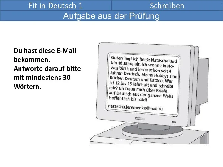 Fit in Deutsch 1 Schreiben Du hast diese E-Mail bekommen. Antworte