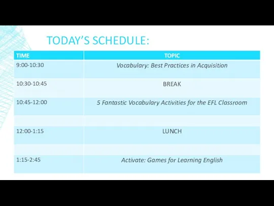 TODAY’S SCHEDULE: