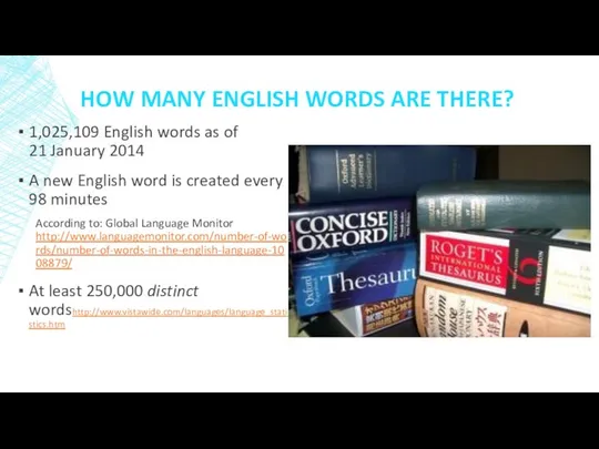 HOW MANY ENGLISH WORDS ARE THERE? 1,025,109 English words as of