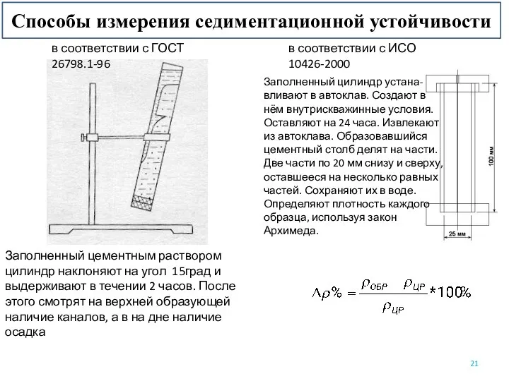 Способы измерения седиментационной устойчивости в соответствии с ГОСТ 26798.1-96 в соответствии