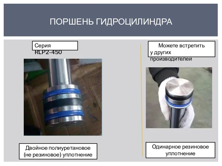 ПОРШЕНЬ ГИДРОЦИЛИНДРА Двойное полиуретановое (не резиновое) уплотнение Одинарное резиновое уплотнение Серия