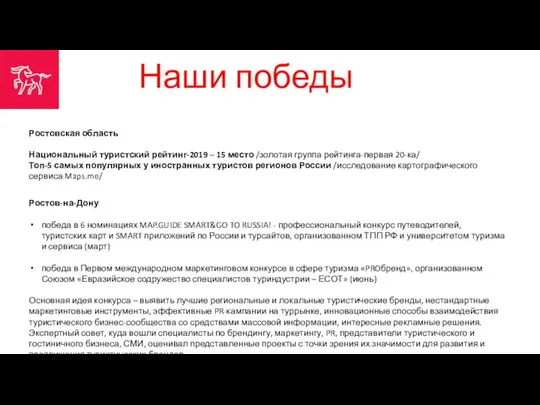 Ростовская область Национальный туристский рейтинг-2019 – 15 место /золотая группа рейтинга-первая