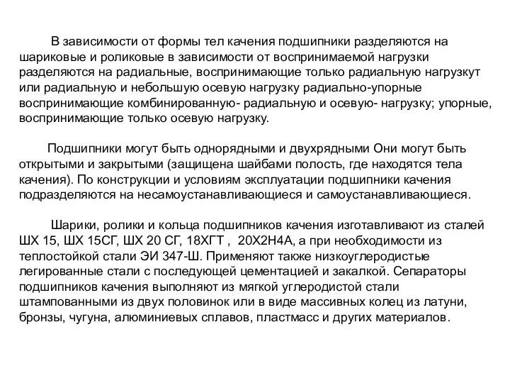 В зависимости от формы тел качения подшипники разделяются на шариковые и