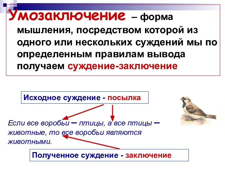 Умозаключение – форма мышления, посредством которой из одного или нескольких суждений