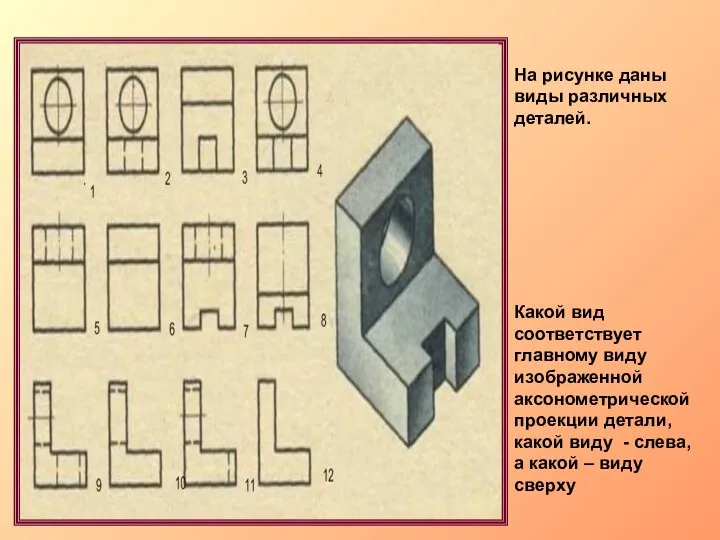 На рисунке даны виды различных деталей. Какой вид соответствует главному виду