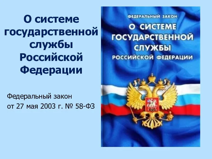 О системе государственной службы Российской Федерации Федеральный закон от 27 мая 2003 г. № 58-ФЗ