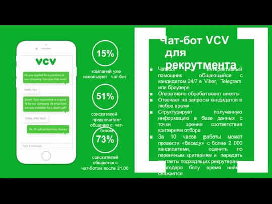 Чат-бот VCV для рекрутмента [ Чат-бот – интерактивный помощник общающийся с