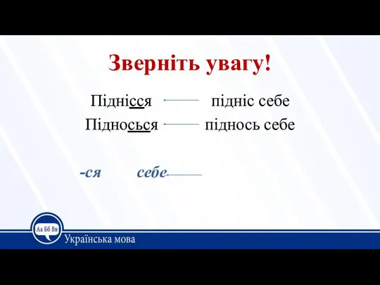 Зверніть увагу! Піднісся підніс себе Підносься піднось себе -ся себе