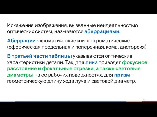 Искажения изображения, вызванные неидеальностью оптических систем, называются аберрациями. Аберрации - хроматические