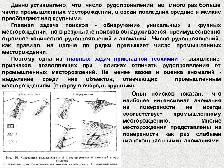 Давно установлено, что число рудопроявлений во много раз больше числа промышленных