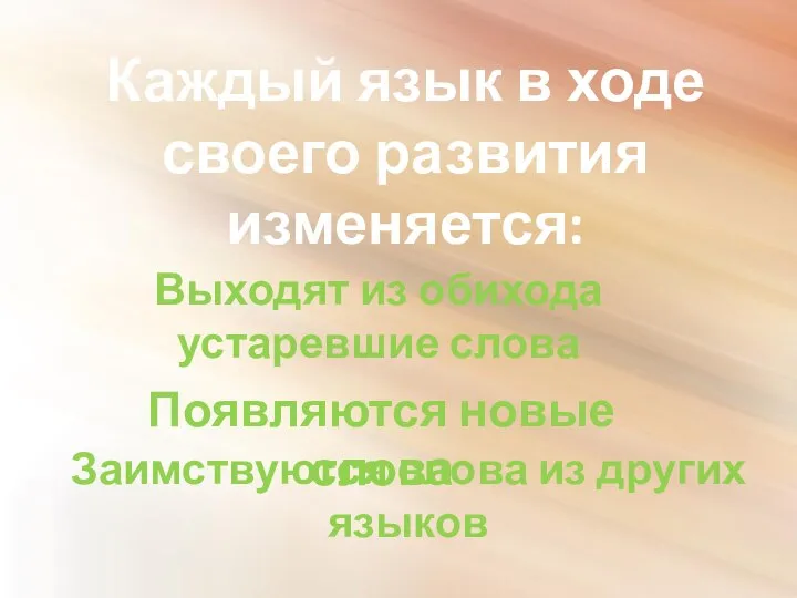 Каждый язык в ходе своего развития изменяется: Выходят из обихода устаревшие