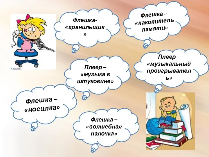 Флешка- «хранильщик» Плеер – «музыка в штуковине» Флешка – «волшебная палочка»