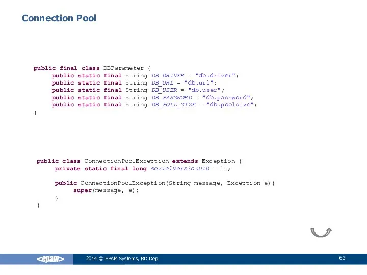 Connection Pool 2014 © EPAM Systems, RD Dep. public final class