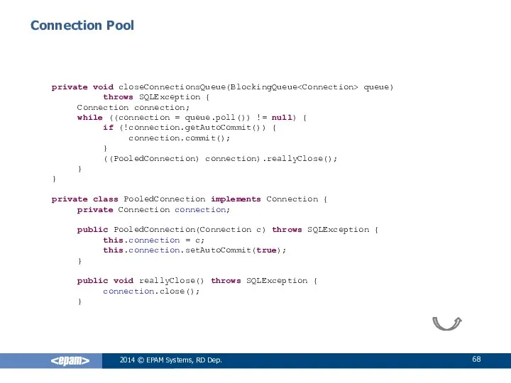 Connection Pool 2014 © EPAM Systems, RD Dep. private void closeConnectionsQueue(BlockingQueue