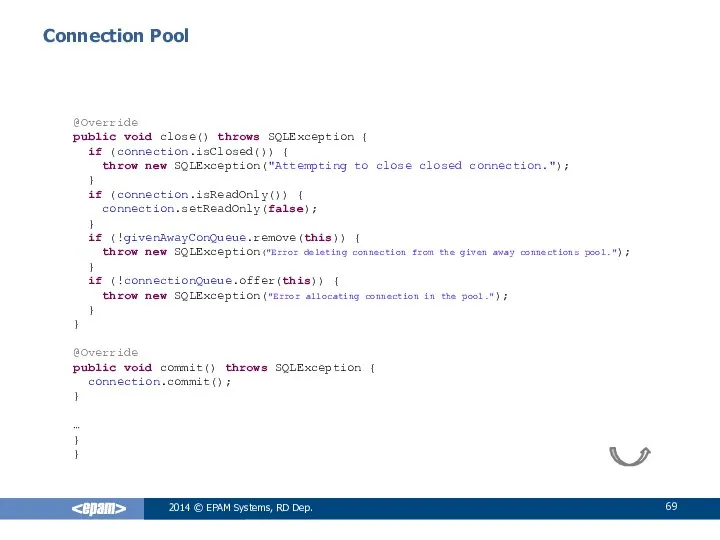 Connection Pool 2014 © EPAM Systems, RD Dep. @Override public void