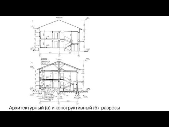 Архитектурный (а) и конструктивный (б) разрезы