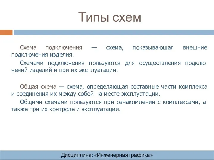 Типы схем Дисциплина: «Инженерная графика» Дисциплина: «Инженерная графика» Дисциплина: «Инженерная графика»