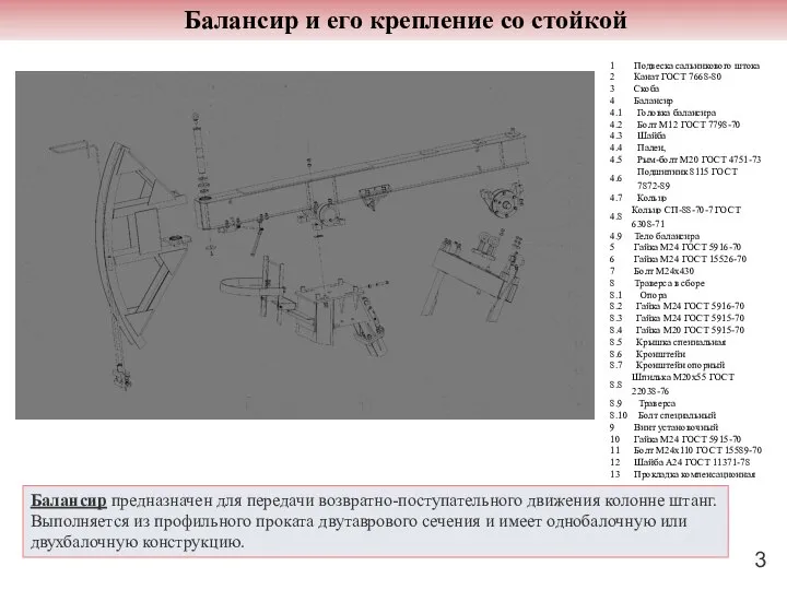 Балансир и его крепление со стойкой Балансир предназначен для передачи возвратно-поступательного