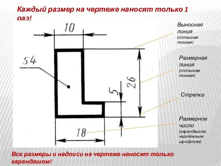 Каждый размер на чертеже наносят только 1 раз! Выносная линия (сплошная